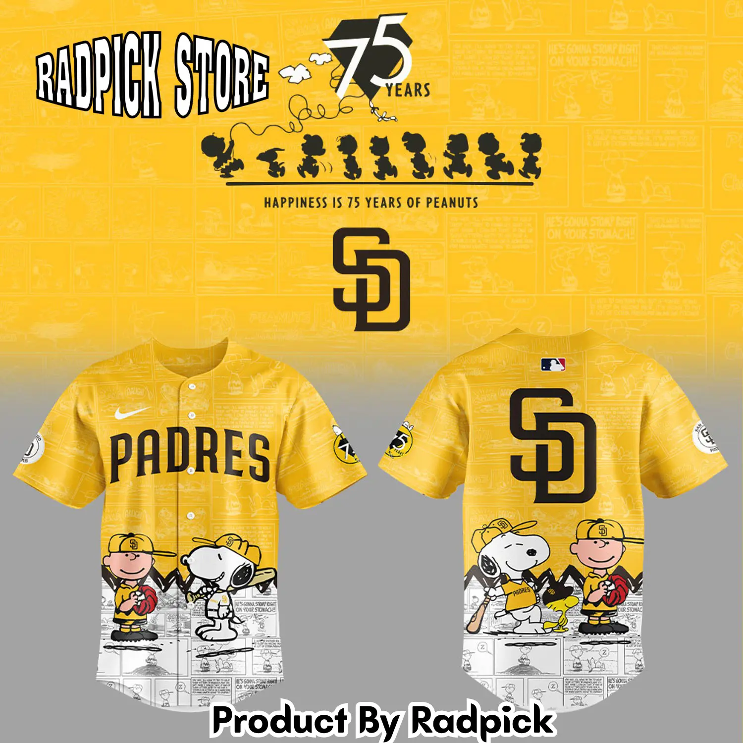 Radpick san diego padres 75th anniversary of peanuts new baseball jersey rp127180